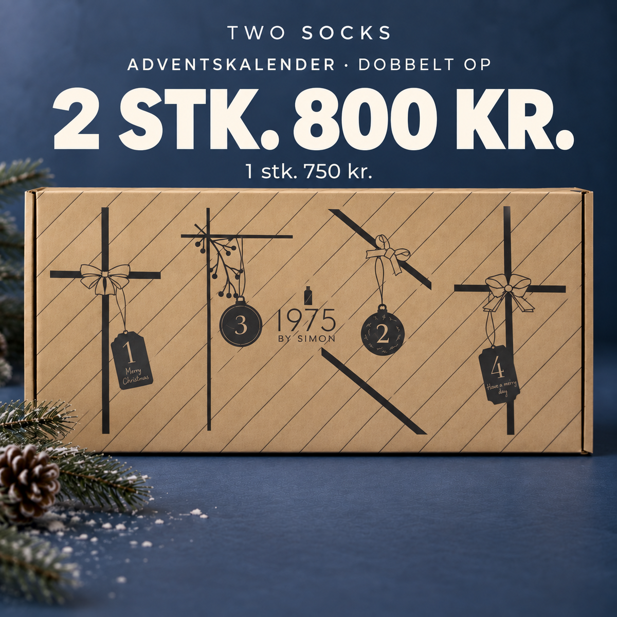 Two Socks adventskalender Dobbelt Op – 2 stk. 800 kr.; 1 stk. 750 kr.